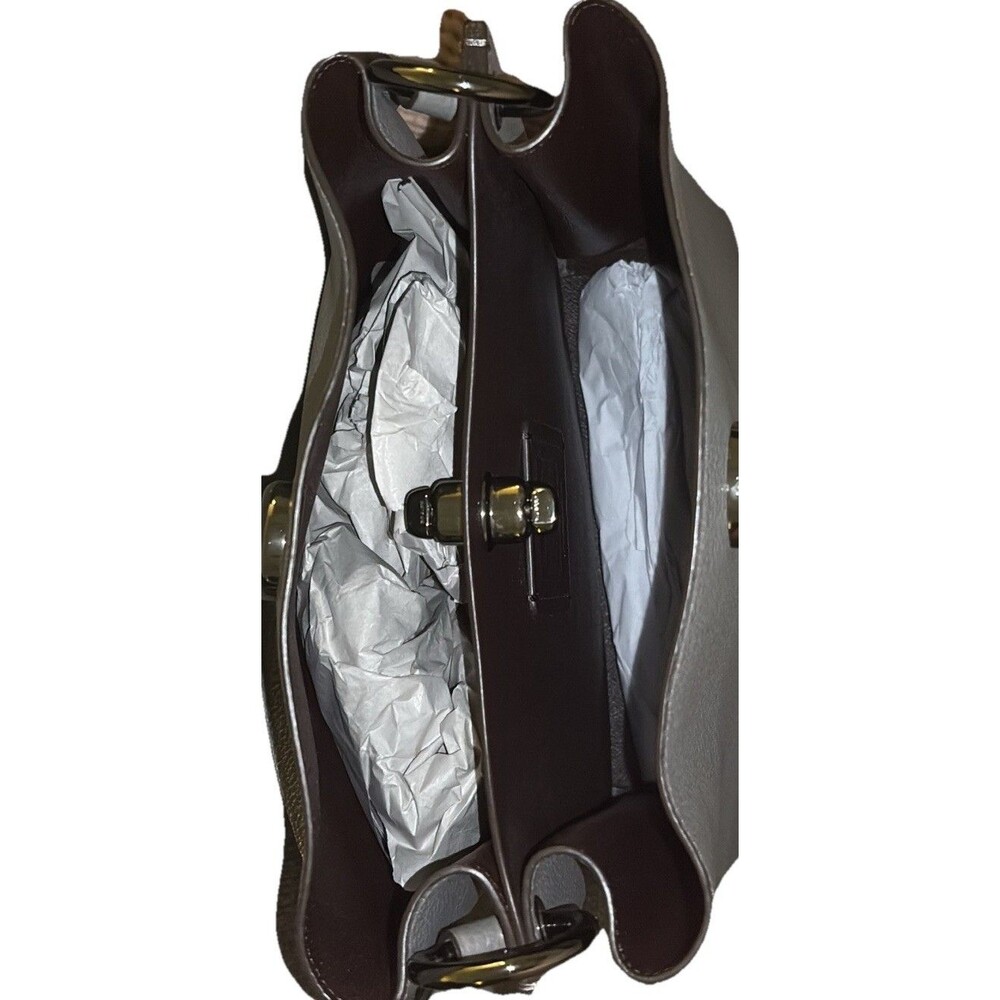 COACH Polished Pebble Leather Charlie Bucket Bag Grey Crossbody Purse Designer - Picture 9 of 13